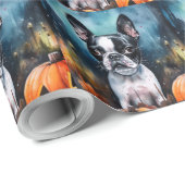 Halloween Boston Terrier mit Pumpkins Beängstigend Geschenkpapier (Rolleneckpunkt)
