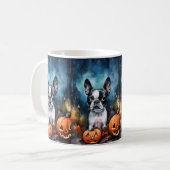 Halloween Boston Terrier mit Pumpkins Beängstigend Kaffeetasse (Vorderseite Links)