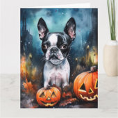 Halloween Boston Terrier mit Pumpkins Beängstigend Karte (Vorderseite)