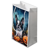 Halloween Boston Terrier mit Pumpkins Beängstigend Kleine Geschenktüte (Rückseite Schrägansicht)