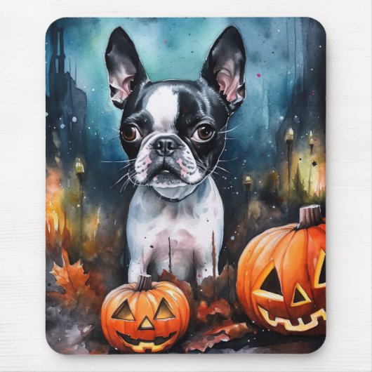 Halloween Boston Terrier mit Pumpkins Beängstigend Mousepad (Vorne)