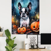 Halloween Boston Terrier mit Pumpkins Beängstigend Poster (Heimbüro)