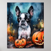 Halloween Boston Terrier mit Pumpkins Beängstigend Poster (Vorne)