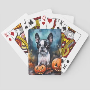 Halloween Boston Terrier mit Pumpkins Beängstigend Spielkarten