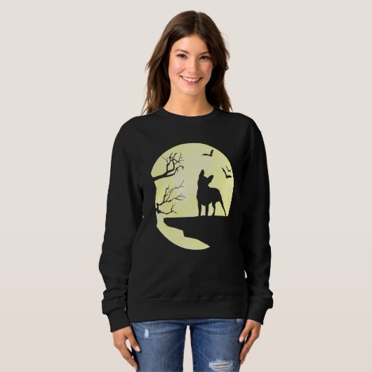 Halloween Boston Terrier Silhouette Moon Dog Bats Sweatshirt (Vorne ganz)