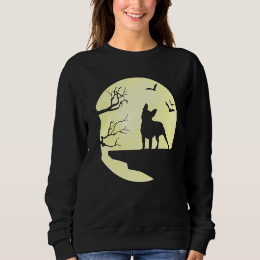 Halloween Boston Terrier Silhouette Moon Dog Bats Sweatshirt (Vorderseite)