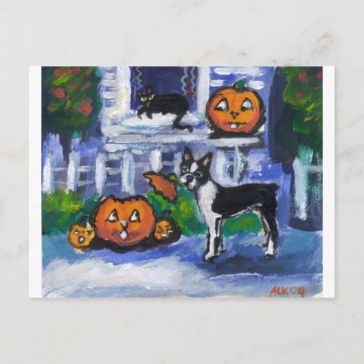 Halloween Boston Terrier Unruhe Postkarte (Vorderseite)