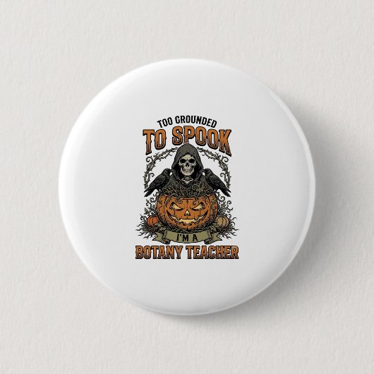 Halloween Botanik-Lehrer Vintage-Stich Kürbis Button (Vorderseite)