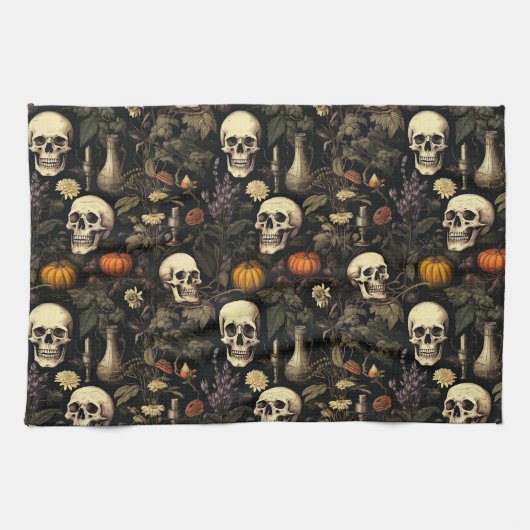 Halloween Botanische Skullen Geschirrtuch (Horizontal)