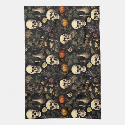 Halloween Botanische Skullen Geschirrtuch (Vertikal)