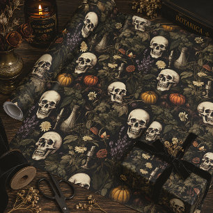 Halloween Botanische Skulls und Kürbis Geschenkpapier