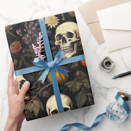 Halloween Botanische Skulls und Kürbis Geschenkpapier