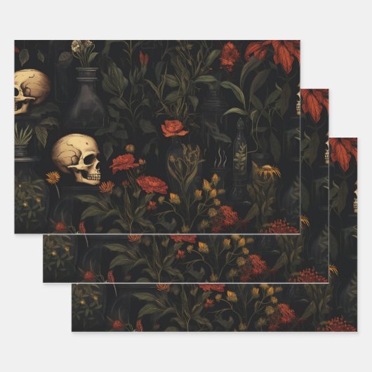 Halloween Botanisches Muster Geschenkpapier Set (Set)