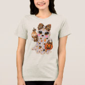 Halloween Boujee Geist Rhinestone Leopard Bling Tri-Blend Shirt (Vorderseite)