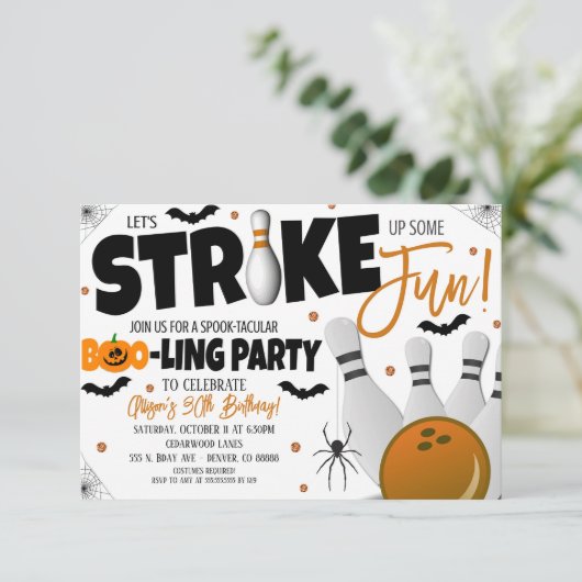 Halloween Bowling Party Einladung (Stehend Vorderseite)