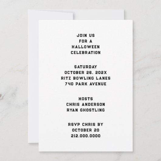 Halloween Bowling Party Einladung (Rückseite)