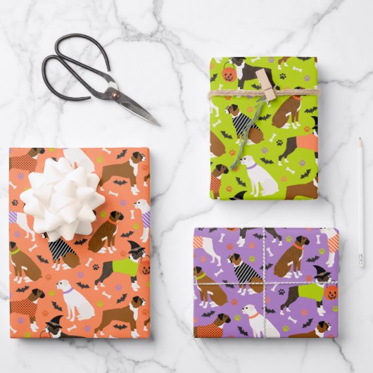 Halloween Boxer Dog Geschenkpapier Set (Vorderseite)