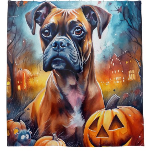 Halloween Boxer mit Pumpkins Beängstigend Duschvorhang (Vorderseite)