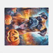 Halloween Boxer mit Pumpkins Beängstigend Fleecedecke (Vorderseite (Horizontal))