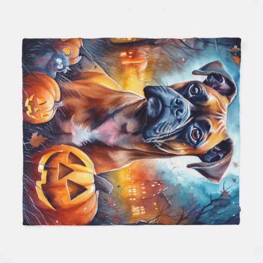 Halloween Boxer mit Pumpkins Beängstigend Fleecedecke (Vorderseite (Horizontal))