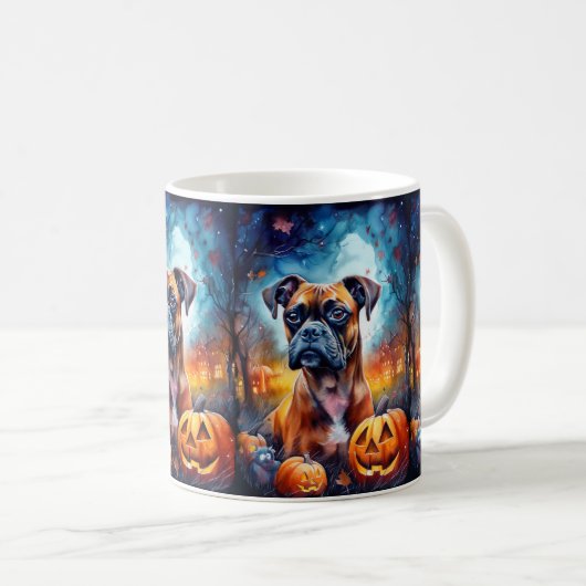 Halloween Boxer mit Pumpkins Beängstigend Kaffeetasse (VorderseiteRechts)