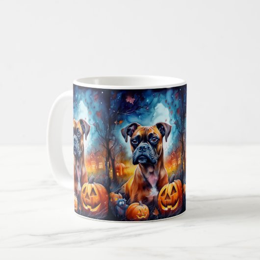 Halloween Boxer mit Pumpkins Beängstigend Kaffeetasse (Vorderseite Links)