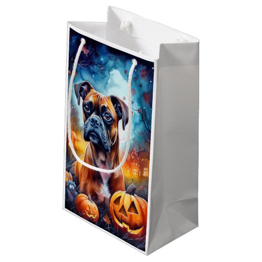 Halloween Boxer mit Pumpkins Beängstigend Kleine Geschenktüte (Rückseite Schrägansicht)