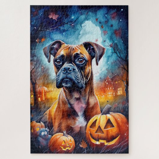 Halloween Boxer mit Pumpkins Beängstigend Puzzle (Vertikal)