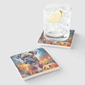 Halloween Boxer mit Pumpkins Beängstigend Steinuntersetzer (Seitenansicht)