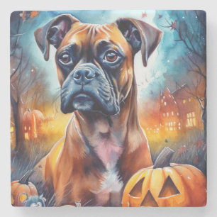 Halloween Boxer mit Pumpkins Beängstigend Steinuntersetzer