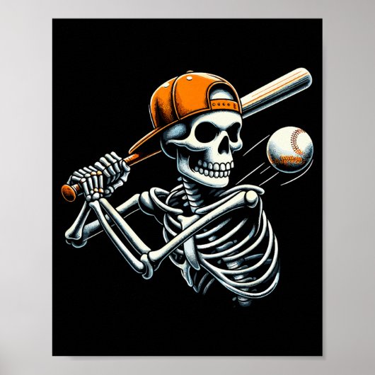 Halloween Boys Batting Skeleton Baseball Poster (Vorne)