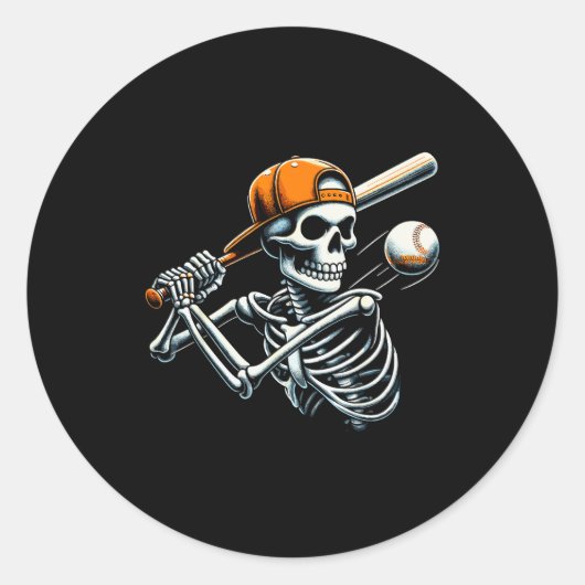 Halloween Boys Batting Skeleton Baseball Runder Aufkleber (Vorderseite)