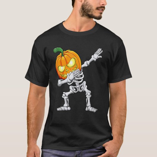 Halloween Boys Dabbing Skeleton Scary Pumpkin Jack T-Shirt (Vorderseite)