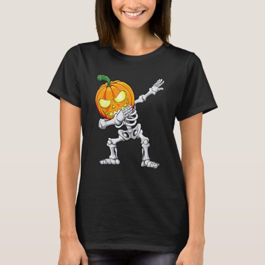 Halloween Boys Dabbing Skeleton Scary Pumpkin Jack T-Shirt (Vorderseite)
