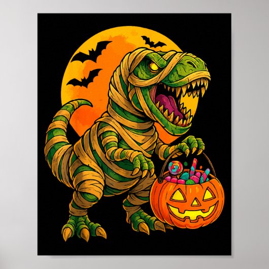 Halloween Boys Dinosaur Mummy T Rex Y Pumpkin Moon Poster (Vorne)