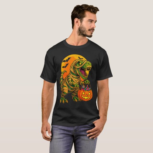 Halloween Boys Dinosaur Mummy T Rex Y Pumpkin Moon T-Shirt (Vorne ganz)