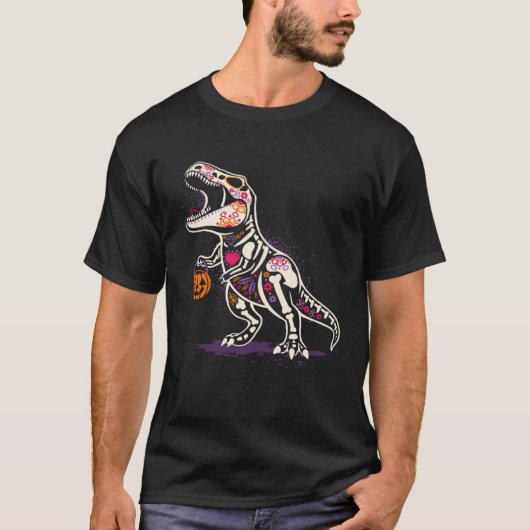 Halloween Boys Dinosaur Skeleton rex Scary Pumpkin T-Shirt (Vorderseite)