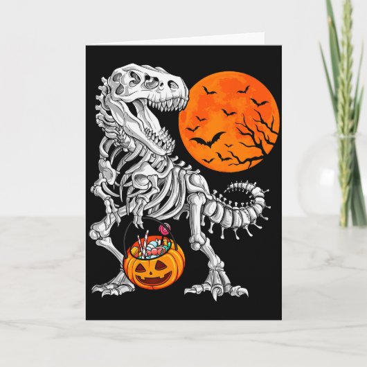 Halloween Boys Dinosaur Skeleton T Rex Y Pumpkin M Karte (Vorderseite)
