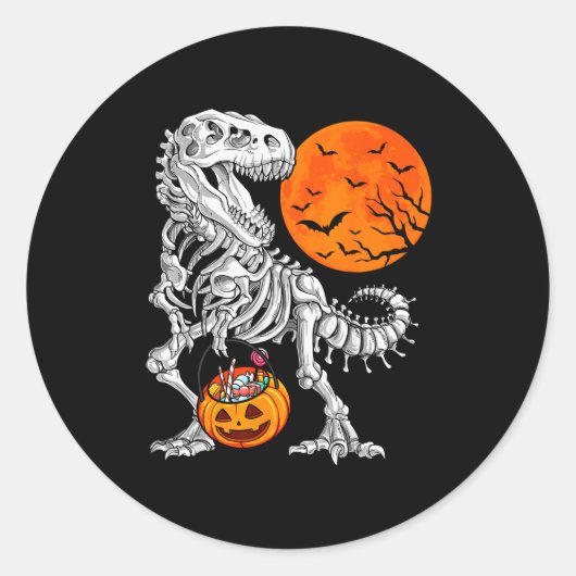 Halloween Boys Dinosaur Skeleton T Rex Y Pumpkin M Runder Aufkleber (Vorderseite)