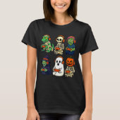 Halloween Boys Kids Gamer Dinosaur Skeleton Ghost T-Shirt (Vorderseite)