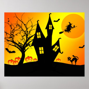 Halloween Brauch Coole Whimsical Hexe Orange Poster