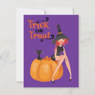 Halloween Brauch Whimsical Süße Hexe Lila Postkarte