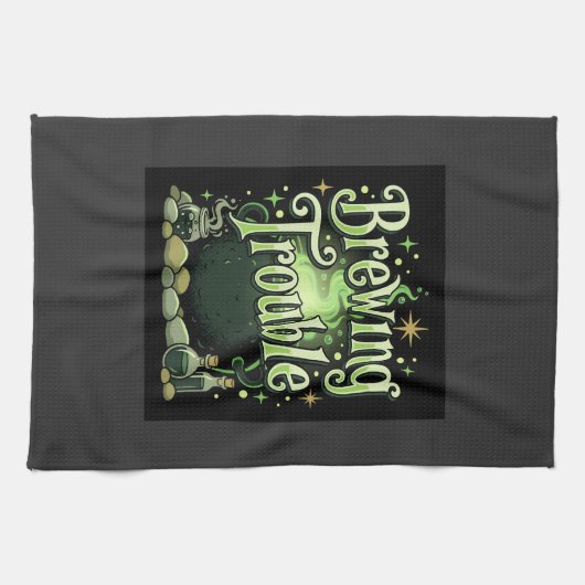 Halloween Brauen Ärger Hexenkessel Potion De Geschirrtuch (Horizontal)