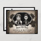 Halloween-Braun-Antikskelette Ankündigungspostkarte (Vorne/Hinten)