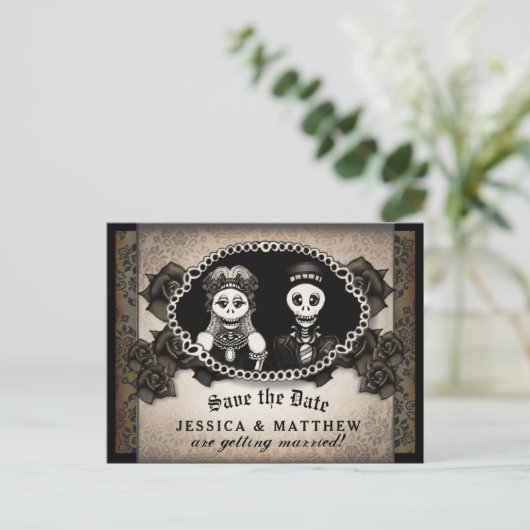 Halloween-Braun-Antikskelette Ankündigungspostkarte (Stehend Vorderseite)