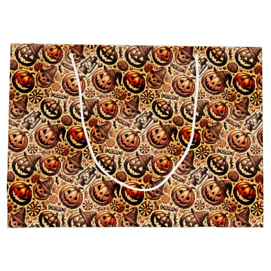 Halloween-braunes Design Große Geschenktüte (Rückseite)