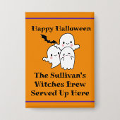 Halloween Brew Booze Personalize Ghost Bat Orange Button (Vorderseite)