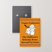 Halloween Brew Booze Personalize Ghost Bat Orange Button (Vorderseite/Rückseite)