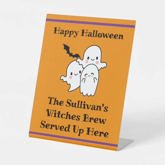 Halloween Brew Booze Personalize Ghost Bat Orange Sockelschild (Vorderseite)