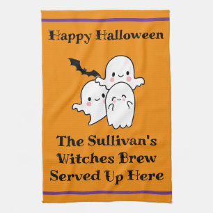 Halloween Brew Fun Ghost Bat Hexerei Orange Geschirrtuch